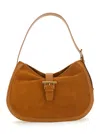 Alexander Mcqueen Brown Shoulder Bag With Adjustable Shoulder Strap And T Buckle Closure On The Front In Suede Woman In Neutral