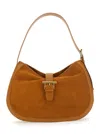 Alexander Mcqueen Brown Shoulder Bag With Adjustable Shoulder Strap And T Buckle Closure On The Front In Suede Woman In Neutral