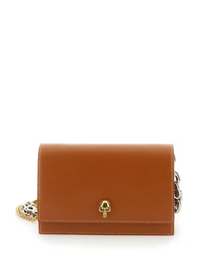 ALEXANDER MCQUEEN BROWN SKULL-APPLIQU CROSSBODY BAG