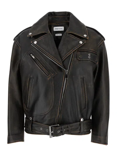 Alexander Mcqueen Brown Solid Notched Lapel Jacket