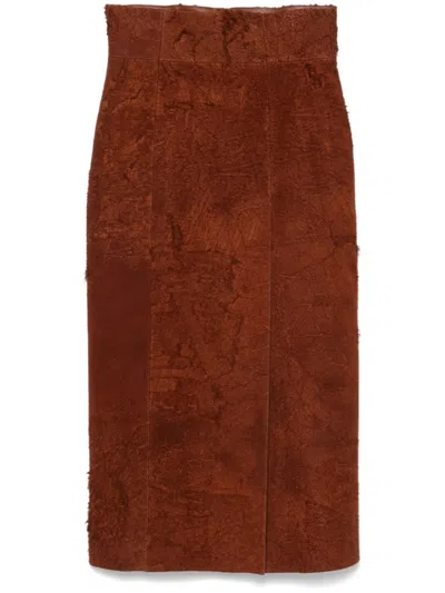 Alexander Mcqueen Brown Suede Midi Skirt