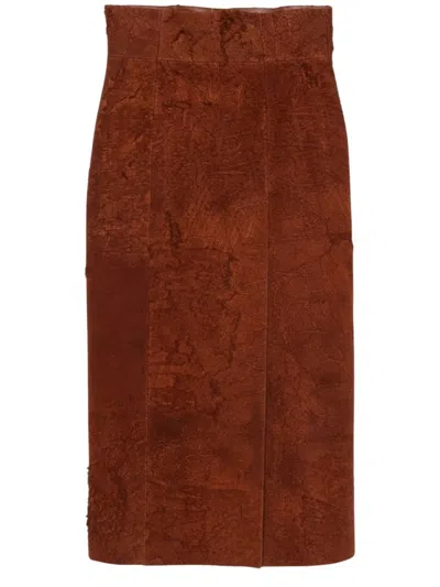 ALEXANDER MCQUEEN ALEXANDER MCQUEEN BROWN TEXTURED MIDI SKIRT