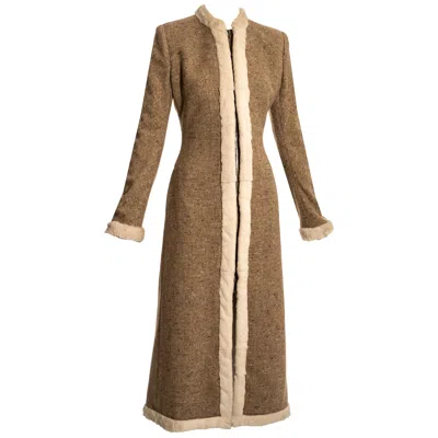 Pre-owned Alexander Mcqueen Brown Tweed Coat With Fur Trim, Pw 2003
