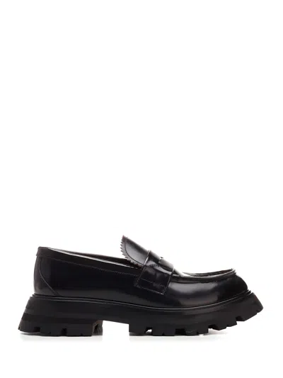 Alexander Mcqueen 40mm Brushed Leather Loafers In Black