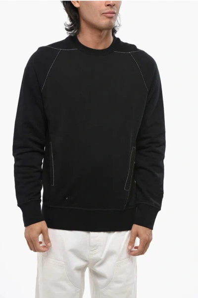 Alexander Mcqueen Brushed Cotton Crew-neck Sweatshirt With Visible Stitching In Black