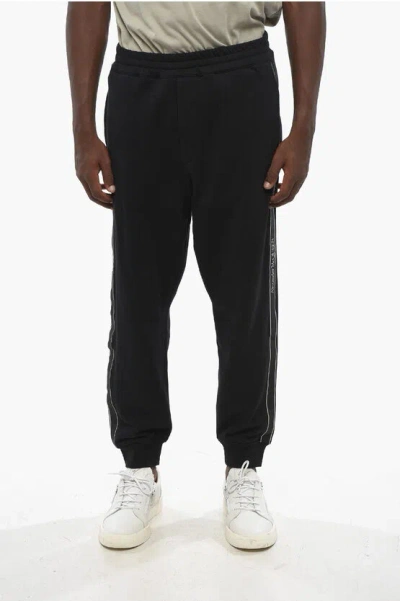 Alexander Mcqueen Brushed Cotton Joggers With Logoed Side Band In Black