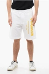 Alexander Mcqueen Brushed Cotton Shorts With Printed Logo In White Yellow