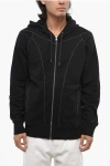 Alexander Mcqueen Brushed Cotton Sweatshirt With Visible Stitching And Zip Clo In Black