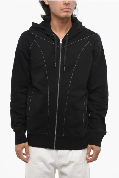 Alexander Mcqueen Brushed Cotton Sweatshirt With Visible Stitching And Zip Clo In Black