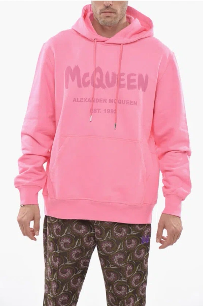 Alexander Mcqueen Brushed Hoodie Sweatshirt With Logo Print In Multi