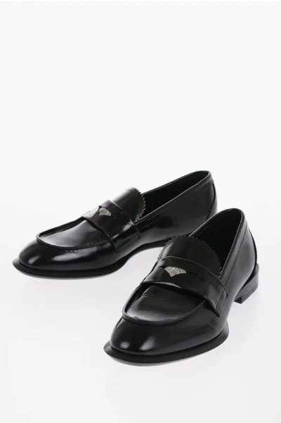 Alexander Mcqueen Brushed Leather Penny Loafers In Black