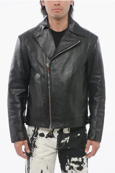 Alexander Mcqueen Zip-up Leather Biker Jacket In Black