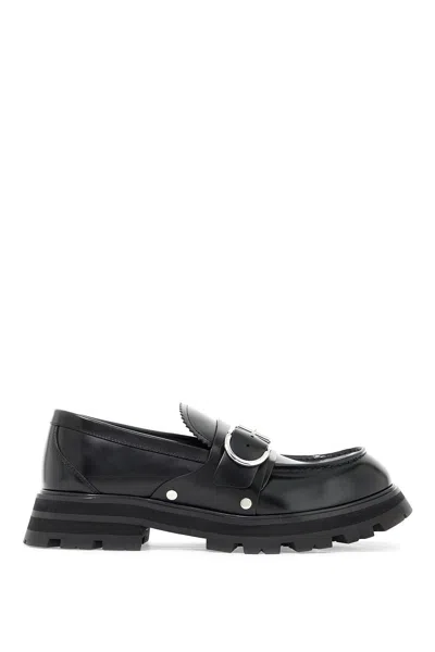 Alexander Mcqueen Brushed Leather Wander Loafers For In Black