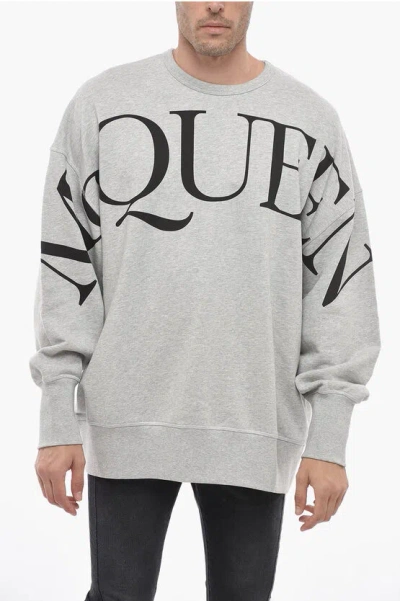 Alexander Mcqueen Brushed Oversized Sweatshirt With Logo Print In Gray