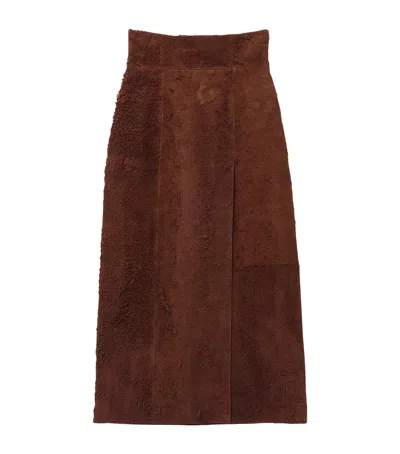 Alexander Mcqueen Brushed Suede Midi Skirt In Brown