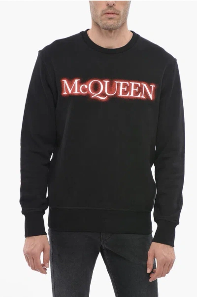Alexander Mcqueen Brushed Sweatshirt With Contrasting Embroidered Logo In Black