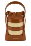 Alexander Mcqueen Women Two-tone Leather And Raffia Mini The Rise Bucket Bag