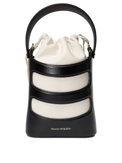 Alexander Mcqueen Two-tone Leather The Rise Bucket Bag In Black