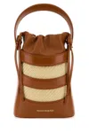 Alexander Mcqueen Women Two-tone Leather And Raffia Mini The Rise Bucket Bag In Multicoloured