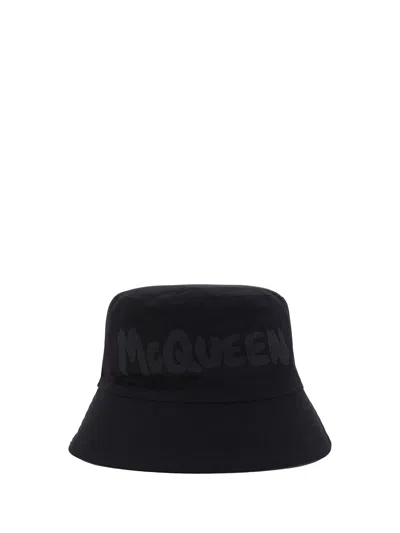 Alexander Mcqueen Bucket Hat In Black/medium Grey