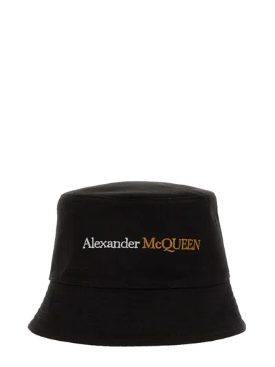 Alexander Mcqueen Men Bucket Hat With Logo In Black