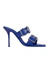 Alexander Mcqueen Heel Stiletto Sandals Patent Finish Open Toe In Blue