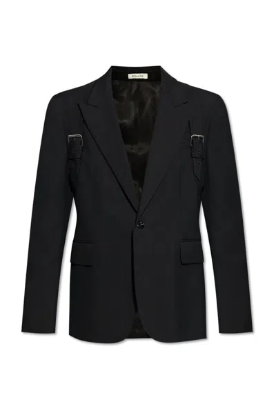 Alexander Mcqueen Buckle Detailed Single Breasted Blazer In Black