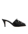 Alexander Mcqueen Leather Mules With Kitten Heel And Metal Embellishment In Black