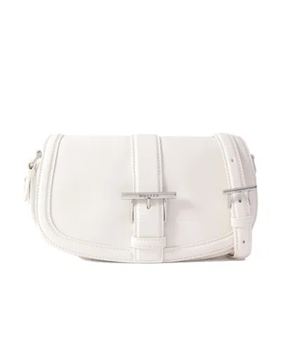 Alexander Mcqueen Buckle-embellished Leather Shoulder Bag In Ivory