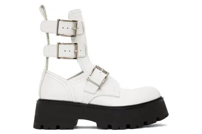 Pre-owned Alexander Mcqueen Buckle Fastening Ankle Boots White Black (women's) In White/black
