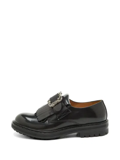 Pre-owned Alexander Mcqueen Buckle Fringe Derby Shoes In Black