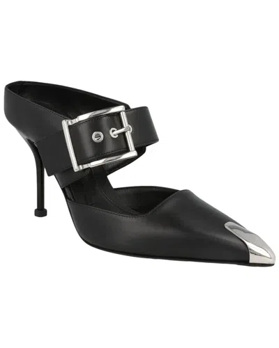 Alexander Mcqueen Buckle Leather Mule In Black