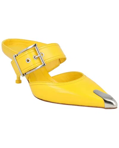 Alexander Mcqueen Buckle Leather Mule In Yellow
