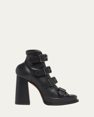 ALEXANDER MCQUEEN BUCKLE LEATHER PEEP-TOE SANDALS