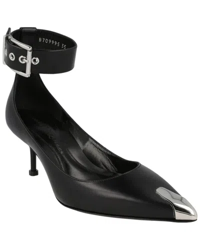 Alexander Mcqueen Buckle Leather Sandal In Black