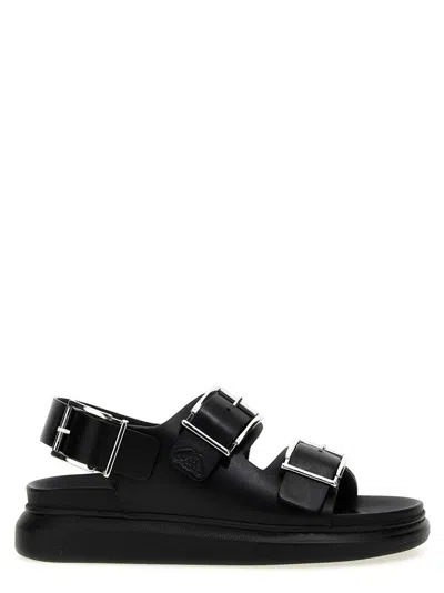 Alexander Mcqueen Buckle Leather Sandals In Black