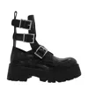 Alexander Mcqueen Rave Calfskin Buckle Loafer Boots In Black