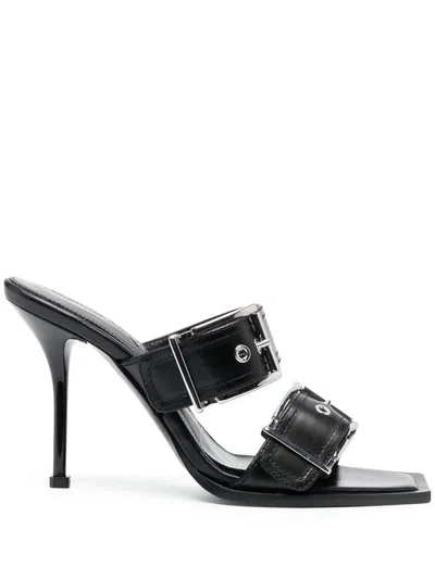 Alexander Mcqueen Buckled Leather Heel Sandals In Multi
