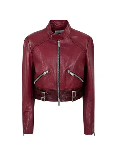 Alexander Mcqueen Buckled Leather Jacket In Burgundy