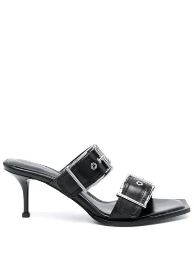 Alexander Mcqueen Buckled Leather Mules In Black