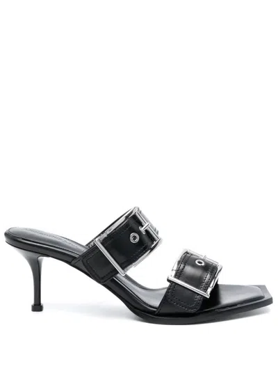 Alexander Mcqueen Buckled Leather Mules In Black