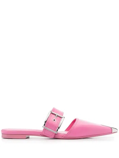 Alexander Mcqueen Buckled Leather Mules In Pink