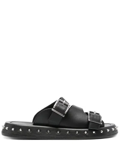 ALEXANDER MCQUEEN BUCKLED LEATHER SLIDES