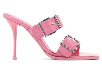 Pre-owned Alexander Mcqueen Buckles Leather Heel 10cm Sandals (women's) Sneakers In Pink
