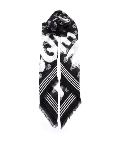 Alexander Mcqueen Graffiti Biker Shawl In Black