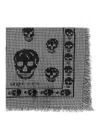 Alexander Mcqueen Houndstooth Skull Printed Frayed-edeg Scarf In Black
