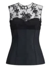 Alexander Mcqueen Lace-paneled Cotton-blend Top In Black