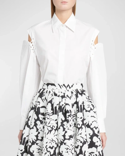 Alexander Mcqueen Button-front Blouse With Lace-up Sleeve Details In White