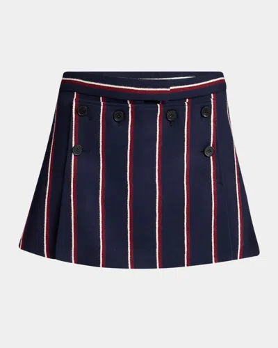 Alexander Mcqueen Button-front Striped Mini Skirt In Navyred