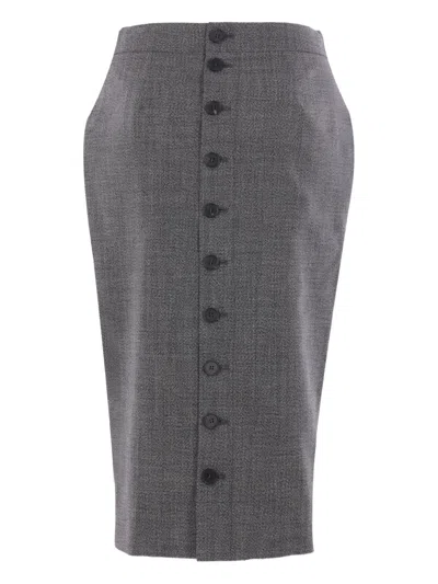 Alexander Mcqueen Button-front Wool Skirt In Gray